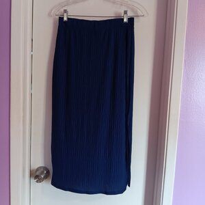 Heatherly Heavenly Bree  Long Side Slit Navy Textured Skirt Small NWT